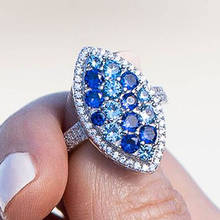 Женское кольцо с цирконом Huitan Fancy Blue/небесно-голубой/белый, романтическое обручальное кольцо, вечерние ювелирные украшения 2024 - купить недорого