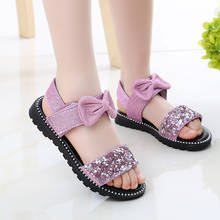 Kids Summer Fashion Sequins Bow Sandals 2021 Princess Party Shoes For Girls Children'S Beach Dresses 3 4 5 6 7 8 9 10 11 12 Year 2024 - buy cheap
