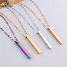 Fashion Sweater Jewelry Stainless Steel Gold Silver Color Chain Necklace Men Women Rectangle Stripe Pendant Necklace 2024 - buy cheap