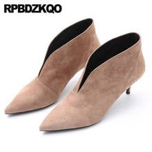 Stiletto Pointed Toe Slip On Pumps 2021 Size 4 34 Luxury Shoes Women Designers Fashion Suede Fur Scarpin Medium Heels Brand Thin 2024 - buy cheap