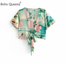 Boho unido vestido feminino, estampa floral, com caixas, kimono, sexy, decote em v profundo, mangas curtas, blusas 2024 - compre barato