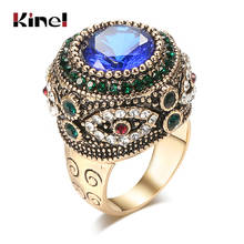 Kinel модное Золотое антикварное кольцо для женщин в стиле бохо с инкрустацией из синей смолы AAA Кристалл Панк Шарм король кольцо Винтажные Украшения 2024 - купить недорого
