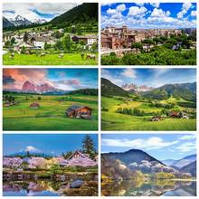 Laeacco Natural Rural House Farm Grass Cow Mountain Tree Blue Cloudy Scenic Backdrops Photo Backgrounds Photocall Photo Studio 2024 - buy cheap