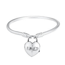 MOMENTS Smooth Bracelet Loved Heart Padlock Clasp Female Sterling Silver Jewelry Snake Chain Charms Bracelets for Women DIY Bead 2024 - buy cheap