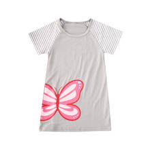 Летняя одежда для малышей 2020, платье-рубашка для маленьких девочек, летняя блузка с короткими рукавами, в полоску, с принтом бабочки, детская одежда из хлопка 2024 - купить недорого