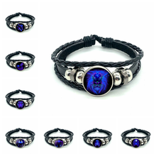 New 12 Constellation Zodiac Black Braided Leather Bracelet Cancer Virgo Libra Woven Glass Dome Jewelry Punk Men's Bracelet 2024 - buy cheap