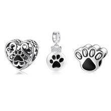 Fashion 925 Sterling Silver heart animal footprint shape beads Fit Original Pandora Charm Bracelet Jewelry making 2024 - compre barato