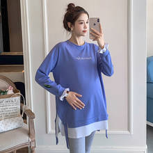 9508 # Осенняя корейская модная хлопковая Футболка для беременных футболки с длинными рукавами Одежда для беременных женщин Весенняя Футболка для беременных Топы 2024 - купить недорого