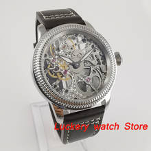 Parnis 44mm oco relógio mecânico masculino de luxo 17 jóias 6497 mão enrolamento movimento relógios dos homens 2024 - compre barato