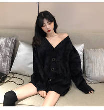 Hi Girl Spring Autumn Open Stitch Women Loose V neck Mid Long Cardigan Chic Korean Large Sweater Black Red Wine Female 2024 - buy cheap