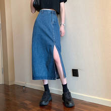 Guuzyuviz saias jeans vintage, saia longa separada, cintura alta, estilo coreano, plus size, saia azul 2024 - compre barato