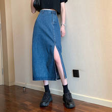 GUUZYUVIZ High Waist Vintage Denim Jeans Skirts Casual Wash Split Long Skirt Korean Harajuk Blue Skirt Femme 2024 - buy cheap