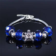 AFAWA-pulsera de cuentas de tortuga de acero inoxidable para mujer, brazalete de cuentas de cristal azul, pulseras de Color plateado, joyería para mujer, moda BXS01 2024 - compra barato