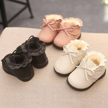 Botines de invierno para niñas pequeñas, zapatos a la moda con felpa, botas de nieve muy cálidas, talla 15-25 2024 - compra barato