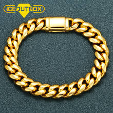 ICEOUTBOX Top Mens 10mm Stainless Steel Curb Cuban Link Chain Gold Silver Color Bracelets For Women Unisex Wrist Jewelry Gifts 2024 - buy cheap