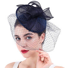 Sombreros de cóctel Sinamay para mujer, accesorios para el cabello de malla, elegantes, de la Marina, accesorios para el cabello, para fiesta, Derby, de 2024 - compra barato