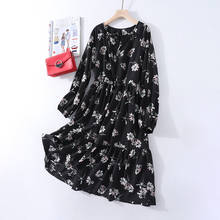 Летняя одежда для женщин платья с длинным рукавом Цветочное платье большого размера платье макси корейская модная одежда свободное Черное Шифоновое Платье 2024 - купить недорого
