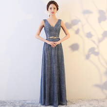 Vestido de noche largo con escote en V para mujer, Cheongsam plateado, Qi Pao, chino, tradicional, para fiesta, Qipao 2024 - compra barato