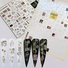 1pc Nail Art Adhesive Sticker Sheet Black and White Simple Face Shape Rose Letters Nail Art Decoration 2024 - buy cheap