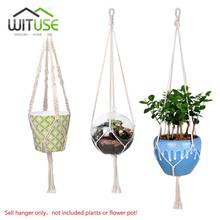 Wituse macrame planta gancho gancho titular pote artesanal 100% algodão cabo planta cabide pendurado cesta titular simples/borla 28 35 46" 2024 - compre barato