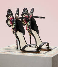 Designer Shoes Women Luxury 2021 Buty Damskie Butterfly Heels Sandals Ladies Metallic Leather High Heel Dress Wedding Sandals 2024 - buy cheap