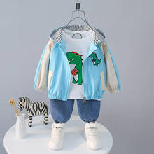 Roupas esportivas de primavera para crianças, jaqueta com capuz e calça para meninos com desenho de dinossauro 2024 - compre barato