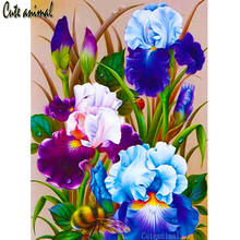 5D diy diamond painting Iris bee purple flower Full Square Round Drill diamond Embroidery mosaic Rhinestone Porch decoration new 2024 - buy cheap