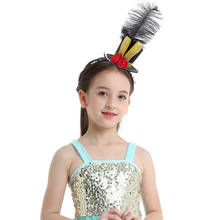 Kids Girls Steampunk Hat Feather Top Hat Fascinator Headband with Feather Rose Kids Tutu Dress Accessories Hair Hoop Feather Hat 2024 - buy cheap