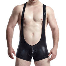 Sexy Men Bodysuits Leotard Snakeskin PU Leather Bugle Pouch Underwear Shorts Singlet Latex Undershirts Party Clubwear Plus Size 2024 - buy cheap