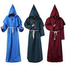 Traje cosplay monge com capuz manto capa frade medieval renascentista sacerdote homens robe roupas dia das bruxas comic con festa 2024 - compre barato