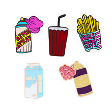 Creative Cola French Fries Milk Brooches Funny Perfume Spray Enamel Pins Cartoon Pink Blue Jackets Lapel Pin Metal Button Badges 2024 - buy cheap