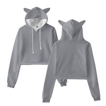 Nova cor sólida hoodies camisolas para meninas 2021 primavera e outono tendência recortada gato orelha hoodies moletom tamanho larg sw53 2024 - compre barato