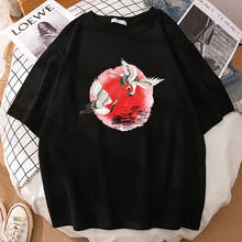 Camiseta japonesa estampa dupla guindaste harajuku, camiseta de manga curta feminina, de tamanho grande, moda coreana, para homens 2024 - compre barato