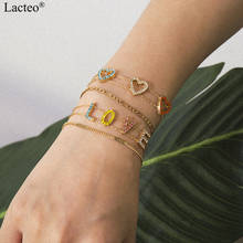 Lacteo 4 Pcs/Set Korean Colorful Rhinestone Heart Bracelets Bangle Charm Letter Bracelet Wrist Chain Jewelry for Women 2020 Gift 2024 - buy cheap