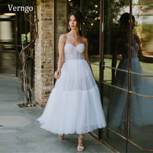 Verngo novo 2021 alças de espaguete uma linha tule vestido de casamento curto com desossa querida arco voltar chá comprimento vestidos de festa de noiva 2024 - compre barato