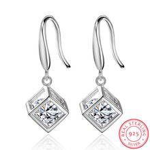 925 Sterling Silver Jewelry Cute Cube Box Crystal Zirconia Drop Earrings for Women Earrings Fine Jewelry Brincos 2024 - compre barato
