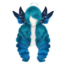 Game LOL Gwen Cosplay Wig Gradient Blue Wavy Side Part Gwen Wig with Bangs Ponytails Synthetic Hair for Halloween Party 2024 - buy cheap