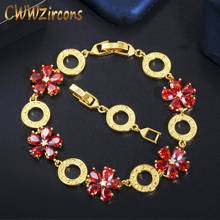 Cwwzircons pulseira vermelha de zircônio cúbico, corrente adorável com flor redonda, bracelete africano cor dubai feminino para festa de casamento cb217 2024 - compre barato