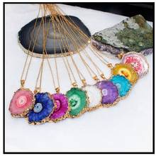 Wholesale 6pcs/lot Natural stone crystal pendant sunflower electroplated rim necklace women necklace  hand making gift jewelry 2024 - buy cheap