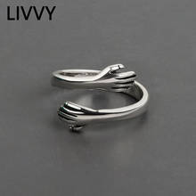 LIVVY Hot New Silver Color European And American Jewelry Love Hug Ring Retro Fashion Tide Flow Open Ring 2021 Trend 2024 - buy cheap