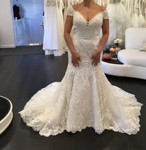 Custom Made Wedding Dresses Mermaid V-neck Tulle Lace Crystal Beaded Sexy Vintage Wedding Gowns Vestido De Noiva KW04 2024 - buy cheap