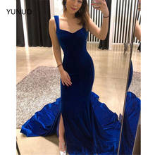 YUNUO-Vestidos de Noche de sirena de terciopelo sexys, vestidos de noche largos con escote corazón y espalda descubierta para celebridades, vestidos formales de fiesta de graduación con abertura lateral 2024 - compra barato