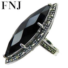 FNJ 925 Silver Ring for Women Jewelry 100% Original Pure S925 Silver Sterling Ring MARCASITE Black agate 2024 - buy cheap