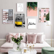 City Landscape Canvas Poster Nordic Decoration Bus Pink Building Wall Art Print Painting Home Quote Pictures for Living Room 2024 - buy cheap