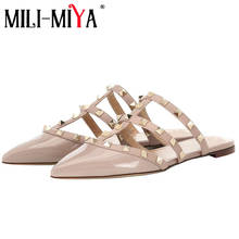 MILI-MIYA Concise Women Sandals Pu Leather Low Heels Pointed Toe Rivet Slip-On Spring/Summer Mules Large Size 34-44 Handmade 2024 - buy cheap