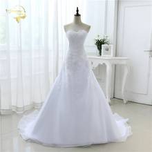 Vestidos de noiva elegantes, novidade, 2021, de casamento, organza, apliques, miçangas, tamanho grande, vestido de noiva, praia 2024 - compre barato