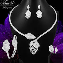 Missvikki conjunto de joias com 4 peças, flores elegantes de luxo, brincos e anéis, joias para noivas nobre, joias de casamento romântico 2024 - compre barato