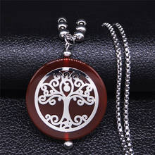 Tree of Life Stainless Steel Long Beeds Necklace Women Red Color Natural Stone Necklace Jewelry acier inoxydable bijoux NFA7S04 2024 - buy cheap