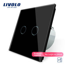 Livolo EU standard, Wall Switch, VL-C702S-12, 2 Gang 2 Way Control, Black Crystal Glass Panel, Wall Light Touch Screen Switch 2024 - buy cheap