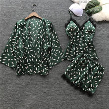 JULY'S SONG Woman Fashion Spring Sleepwear 3 Piece Sexy Pajamas Set Faux Silk Women Top  And Shorts Sling Sleeveless Summer Robe 2024 - buy cheap